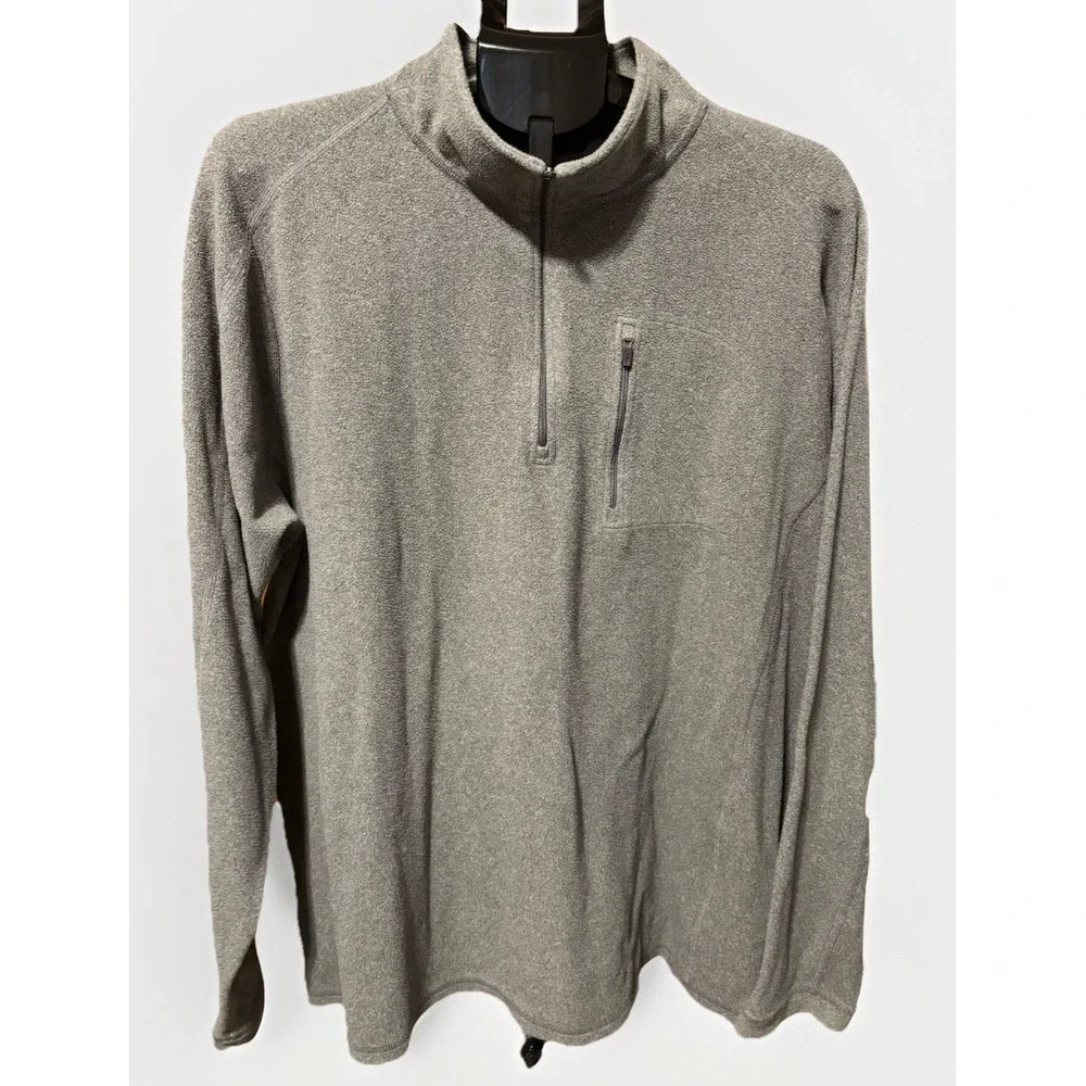 LL Bean Men XXLT Tall Pullover Gray Fleece 1/4 Quarter Zip Pocket Layering Hike